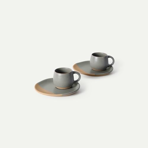 MORA Espresso Mug Set of 2 with Saucers, 4 oz Ceramic Cups for Espresso and Small Coffee Moments, Microwave and Dishwasher Safe - Peppercorn by MORA
