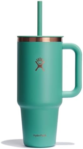 Hydro Flask 40 Oz Travel Tumbler with Handle, Lid and Straw - Insulated Stainless Steel in 40 Oz Thyme Green Rose Gold by Unknown