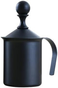 Manual Milk Frother Cup 400cc Stainless Steel and PP Black by OUNONA