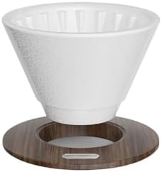 Pour Over Coffee Maker Ceramic Filter Dripper With Walnut Collar Reusable Cone Drip Holder For Travel(White) by Unknown