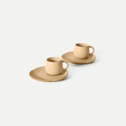 MORA Espresso Mug Set of 2 with Saucers, 4 oz Ceramic Cups for Espresso and Small Coffee Moments, Microwave and Dishwasher Safe - Marigold by MORA