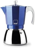 IBILI - Elba Blue espresso machine, 3 cups, 150 ml, cast aluminium, stainless steel base, with reducer for 2 cups, suitable for induction by IBILI