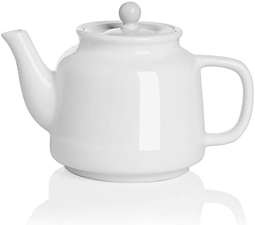 Sweejar 35 oz Porcelain Tea Pot, Teapot with Removable 18/8 Stainless Steel Infuser, Microwave & Dishwasher Safe Tea Maker, Tea Infuser Pots for Blooming loose Leaf Tea,Chrismas Women Gift(White) by Sweejarco1949