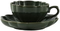 Ceramic Flower-shaped Tea Cup and Saucer Set 5oz/150ml Cappuccino Coffee Mug and Saucer, Unique Designer Pottery Gift for Tea Lovers (Green) by LondonPottery