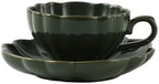 Ceramic Flower-shaped Tea Cup and Saucer Set 5oz/150ml Cappuccino Coffee Mug and Saucer, Unique Designer Pottery Gift for Tea Lovers (Green) by LondonPottery
