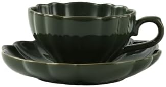Ceramic Flower-shaped Tea Cup and Saucer Set 5oz/150ml Cappuccino Coffee Mug and Saucer, Unique Designer Pottery Gift for Tea Lovers (Green) by LondonPottery