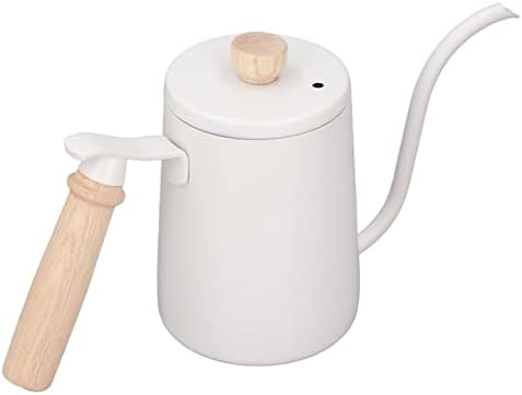 Coffee Kettle Coffee Pour Over Kettle 600ml Gooseneck Vent Hole Wooden Handle Food Grade Stainless Steel Ergonomic Gooseneck Kettle (White) - Image 3