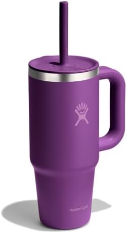 Hydro Flask Travel Tumbler with Handle, Lid and Straw - Insulated Stainless Steel in 24 Oz Beachplum Purple - Image 2