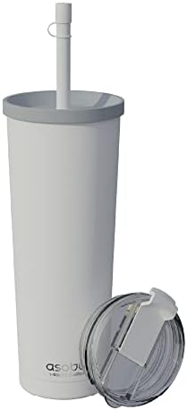 asobu Ocean Stainless Steel Tumbler with Flexible Straw Lid | Insulated Water Bottle for Ice Coffee, Cold Brew | Flip Open Lid for Hot Tea and Coffee | Reusable Travel Cup 27 Ounce (White) by Asobu