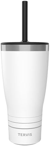 Tervis Traveler Powder Coated Stainless Steel Triple Walled Insulated Tumbler Travel Cup Keeps Drinks Cold & Hot, 30oz - with Straw Lid, Glacier White - Image 2