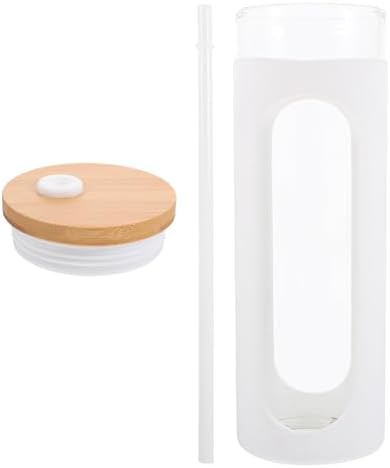 Ipetboom Glass Tumbler with Lid and Straw Reusable Borosilicate Glass Cup with Silicone Sleeve White Chilled Coffee and Cold Brew for Home and Travel by Unknown