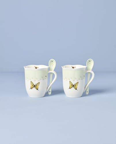 Lenox 897802 Butterfly Meadow Color Mugs With Spoons, Set Of 2, Green - Image 2