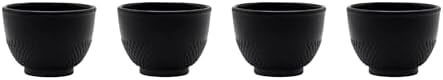 Japanese Cast Iron Tea Cups, Small and Heavy Teacups with no Handles, Japanese Style Cups for Adults, Asian Tea Cups, Coated with Enameled Interior, 4 Pcs/Box (Black, 5oz/150ml) by SECHUDO