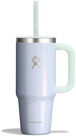 Hydro Flask Travel Tumbler with Handle, Lid and Straw - Insulated Stainless Steel in 24 Oz Glimmer Blue by Unknown