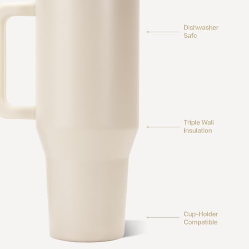 HydroJug Traveler 32oz, Insulated Tumbler with Handle & Straw, Cream - Image 3