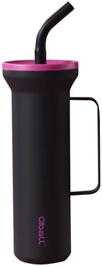 OBALL Black Tumbler with Handle, Swig Tumbler with Silicone Soft Straw, 34 oz Tumbler With Handle, Metal Water Bottle Leak-Proof and Cup Holder Friendly, BPA-Free by Oball