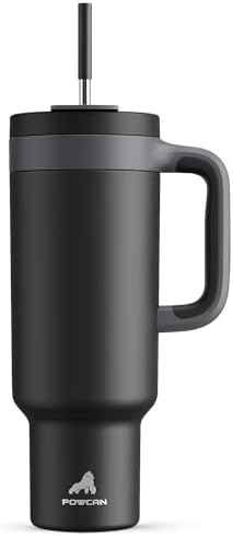 POWCAN 50 oz Tumbler with Handle, 2-in-1 Straw and Sip Lid, Leakproof, Dishwasher Safe, Insulated Stainless Steel Travel Coffee Mug, Keeps Cold for 34 Hours, Fits in Car Cup Holder (Midnight) by POWCAN