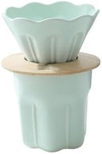 Ceramic Coffee Filter Cup Reusable Filters Set With Wood Stand Funnel Dripper Flower Accessorie(Green set) by Unknown