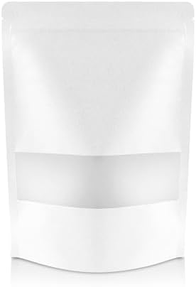 DiRose White Kraft Stand Up Pouches with Window, Reclosable Food Storage Bags, Heat Sealable Stand Up Pouch for Coffee, Candy, Nuts, Tea, Spices – 12 oz (300 Pack) by DiRose