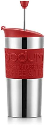 Bodum K11067-04 TRAVEL PRESS SET Vacuum Insulated Piston Mug, Double-Walled Stainless Steel, with Extra Lid, 0.35 L - Image 2