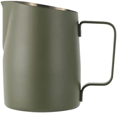 Milk Pitcher Stainless Steel Espresso Steaming Pitcher Latte Art Jug Froth Cup with Oblique Mouth Pointed Nozzle Smooth Handle Foam Control, Green 450ML by Unknown