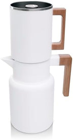 HASTINGS 50 Oz Pour Over Coffee Maker Set with Double Layer Reusable Stainless Steel Filter 8-Cup and Wood Handle - Dual Wall Heat Resistant Drip Coffee Brewer, Pour Over Coffee Dripper Carafe, White by HastingsCollective