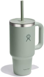 Hydro Flask Travel Tumbler with Handle, Lid and Straw - Insulated Stainless Steel in 32 Oz Tonal Agave Green - Image 4