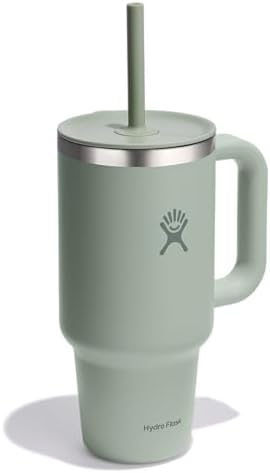 Hydro Flask Travel Tumbler with Handle, Lid and Straw - Insulated Stainless Steel in 32 Oz Tonal Agave Green - Image 4