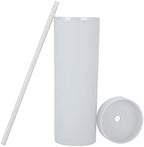 16oz Skinny Tumblers Bulk.Matte White Tumblers with Lids and Straws.Double Walled Plastic Acrylic Pastel Tumbler Cups for Iced Coffee Smoothie.DIY Slim Tumbler. - Image 3