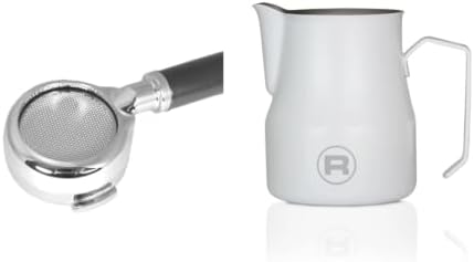 Rocket 58mm Bottomless Portafilter & 12oz Frothing Pitcher (Matte White) Barista Accessory Bundle | Espresso Puck-Prep & Milk-Steaming Tool Kit by RocketEspressoMilano