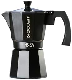 WECOOK! Bella Espresso Maker, Black, Aluminium, Mocha Coffee Maker, 6 Cups (300 ml), Silicone Seal & Safety Valve, Suitable for Gas, Electric and Glass Ceramic - Not for Induction by WECOOK%21