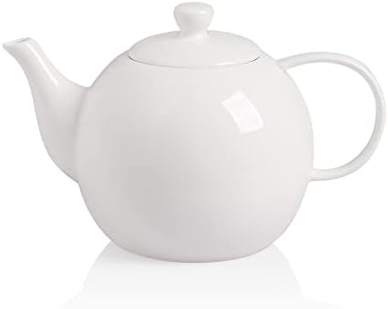 Sweejar Ceramic Tea Pots,40OZ Porcelain Teapot with Infuser (White) by Sweejarco1949