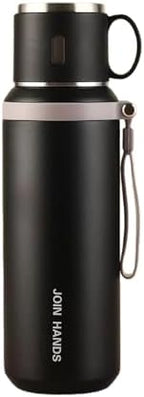 316 Stainless Steel Fitness Sports Vacuum Bottle with handle, Large Capacity Macaron Thermal Mug/14/20/27/37oz (Black,20) by XUNPENG