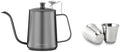 Easyworkz Gage Gooseneck Pour Over Coffee Kettle 20 oz with Thermometer Stainless Steel Hand Drip Coffee Pot, Bundled with Espresso Cup 2pcs Set Double Wall Insulated Metal Demitasse Cups 2.5 oz by Easyworkz