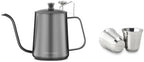 Easyworkz Gage Gooseneck Pour Over Coffee Kettle 20 oz with Thermometer Stainless Steel Hand Drip Coffee Pot, Bundled with Espresso Cup 2pcs Set Double Wall Insulated Metal Demitasse Cups 2.5 oz by Easyworkz
