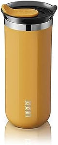 WACACO Octaroma Grande Vacuum Insulated Coffee Mug, 15 fl oz (435ml), Double-wall Stainless Steel Travel Tumbler With Drinking Lid, Amber Yellow by WACACO