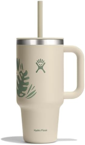 Hydro Flask Travel Tumbler with Handle, Lid and Straw - Insulated Stainless Steel in 32 Oz Botanical Bliss Coconut by Unknown