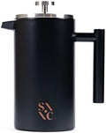 Stone & Clay Modern French Press - Black Stainless Steel Coffee Press - Double Walled Insulated Carafe with 1L/34oz Measurement - Cool Touch Handle, Beveled Lid, and Grooved Spout - 8 Cup Maker by STONECLAY