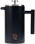 Stone & Clay Modern French Press - Black Stainless Steel Coffee Press - Double Walled Insulated Carafe with 1L/34oz Measurement - Cool Touch Handle, Beveled Lid, and Grooved Spout - 8 Cup Maker by STONECLAY