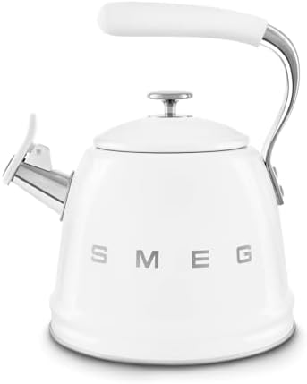 SMEG Stovetop Whistling Kettle – 50s Retro Style, 2.3 Liter (10 Cup / 2.4 Quart) Stainless Steel Tea Kettle with Iconic Design & Whistle – Premium Kitchen Statement Piece-White by Unknown