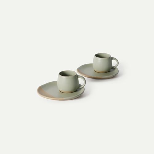 MORA Espresso Mug Set of 2 with Saucers, 4 oz Ceramic Cups for Espresso and Small Coffee Moments, Microwave and Dishwasher Safe - Thyme by MORA
