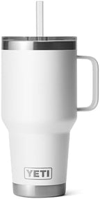 YETI Rambler 35 oz Tumbler with Handle and Straw Lid, Travel Mug Water Tumbler, Vacuum Insulated Cup with Handle, Stainless Steel, White by YETI