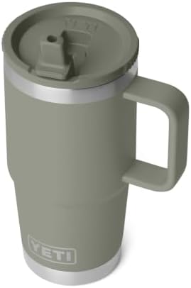 YETI Rambler 20 oz Travel Mug with Flip Straw Lid – Stainless Steel, Vacuum Insulated, Leakproof, Cup Holder Friendly, Pampa Green - Image 3