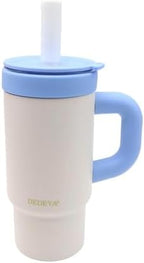 DEDEYA17oz Glass Lined Tumbler with Straw for Hot & Cold Drinks(White) by EnjoyYourHealthandSafetyHouseware