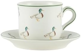 London Pottery Porcelain Coffee Cup with Saucer 220ml/7.4oz, British Teacup Set for Latte, Cappuccino, Espresso, Tea Party Wedding Birthday Housewarming Gift (Duck，Cup and Saucer, 220ml) by LondonPottery
