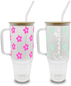 Sip-Sip Hooray! Daisy Floral 40oz Glass Tumbler with Lid and Straw, Floral Iced Coffee Cup, Cottagecore Cup Gift for Women by Sip-SipHooray