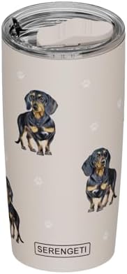 SERENGETI Dachshund 20 Oz. Stainless Steel, Vacuum Insulated Tumbler with Spill Proof Lid - 3D Print - Insulated Travel mug for Hot or Cold Drinks (Dachshund Black Tumbler) by ESPETS