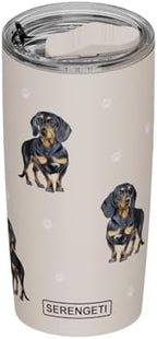 SERENGETI Dachshund 20 Oz. Stainless Steel, Vacuum Insulated Tumbler with Spill Proof Lid - 3D Print - Insulated Travel mug for Hot or Cold Drinks (Dachshund Black Tumbler) by ESPETS