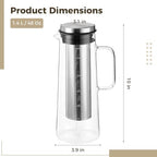 Cold Brew Pitcher, 1.4 L 48 Oz Borosilicate Glass Coffee Maker with Stainless Steel Mesh Filter and Airtight Lid, Iced Tea Maker for Home Beverage, Fridge Storage - Image 2