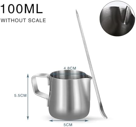 Milk Frother Jug Stainless Steel Container 100ML 350ML 600ML Frothing Pitcher Coffee Cups Latte Barista Espresso Maker(100ML Without Scale) - Image 2